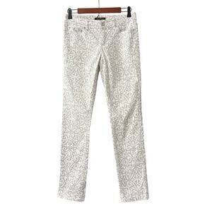 WHBM White House Black Market Jeans Silver Paisley Straight Ankle Pants Size 0R